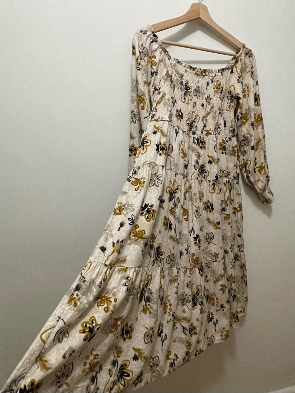 Jessica Simpson Cream Midi Dress with Mustard & Black Floral Print